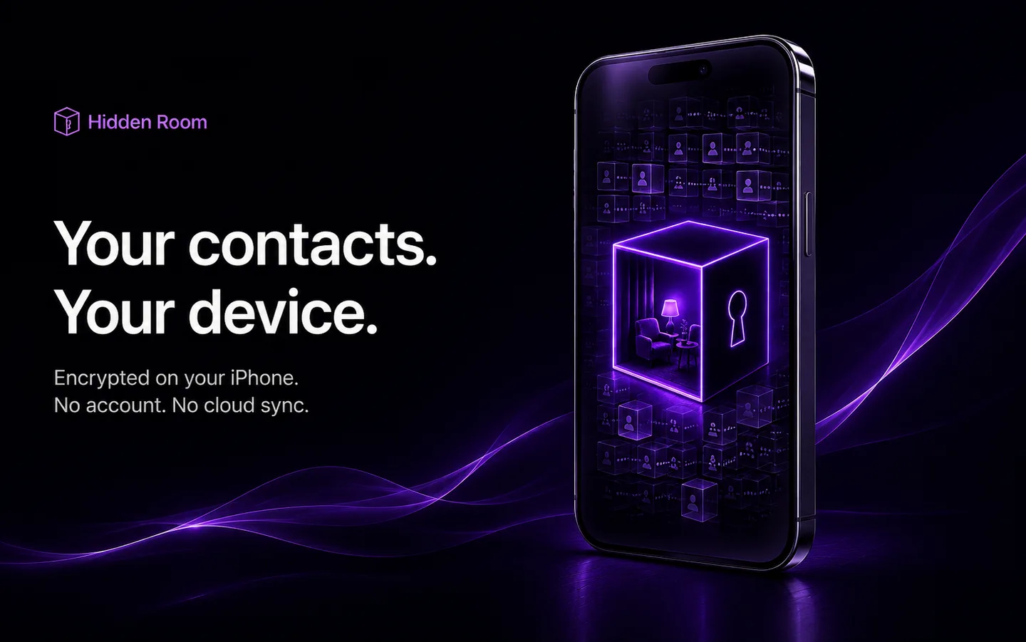 Hidden Room illustration: an encrypted contact vault contained within an iPhone
