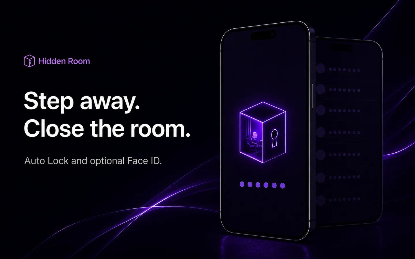Hidden Room illustration: a locked iPhone vault with six passcode dots