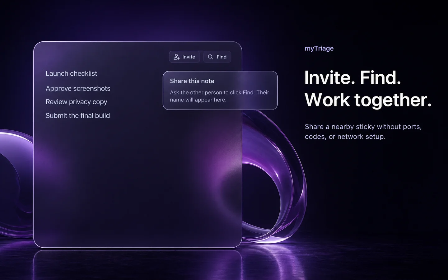 myTriage collaboration sticky showing simple Invite and Find controls