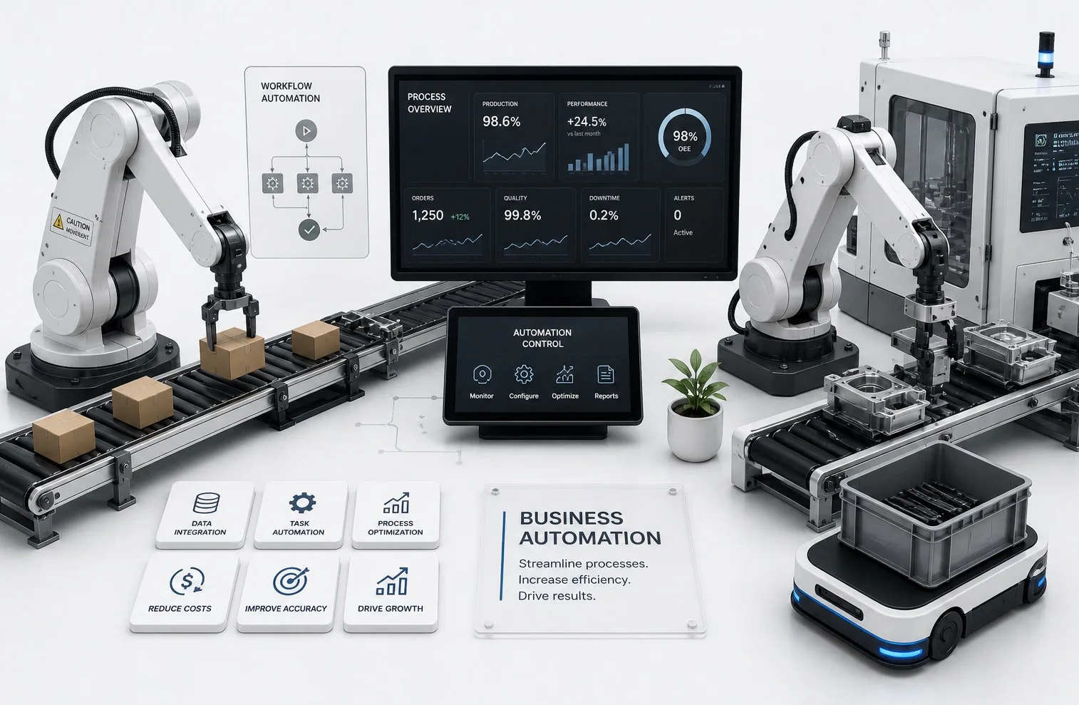 Illustration of a connected automation workflow